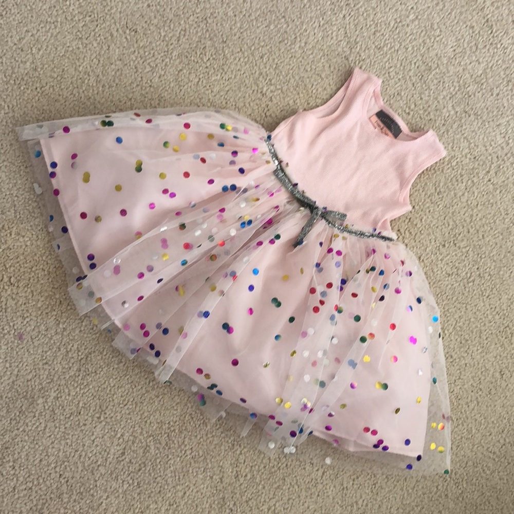 Pastourslle by Pippa & Judie Pink Tulle Dress with Colorful Sequins